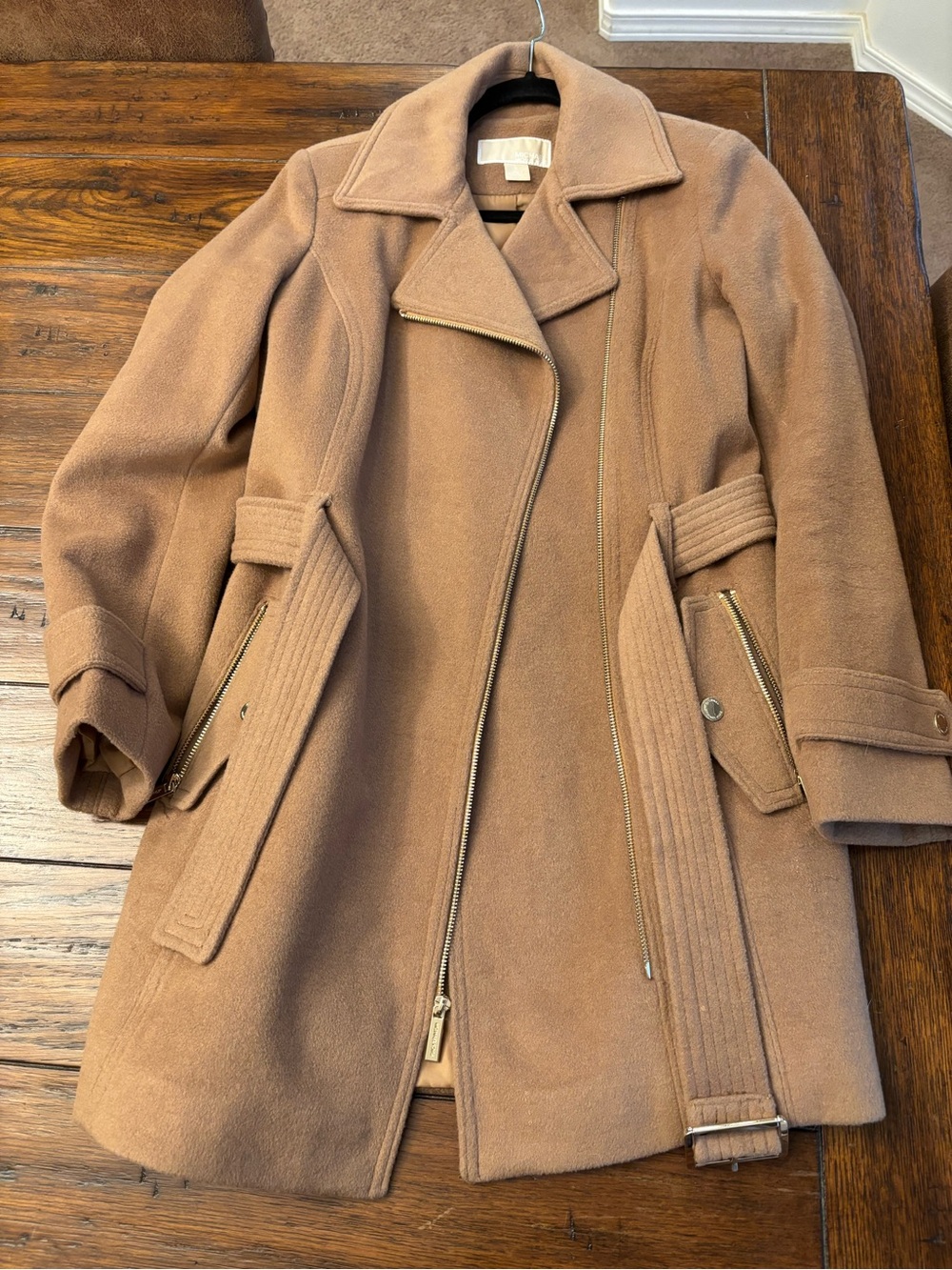 MICHAEL Michael Kors Camel Trench Coat with Gold Hardware